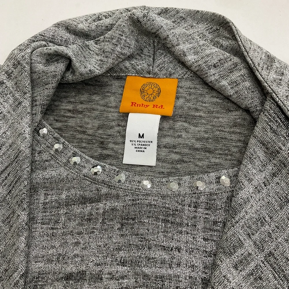 Ruby Rd. Gray Rhinestone Edge Trimmed Cardigan Sweater Set - Picture 7 of 7